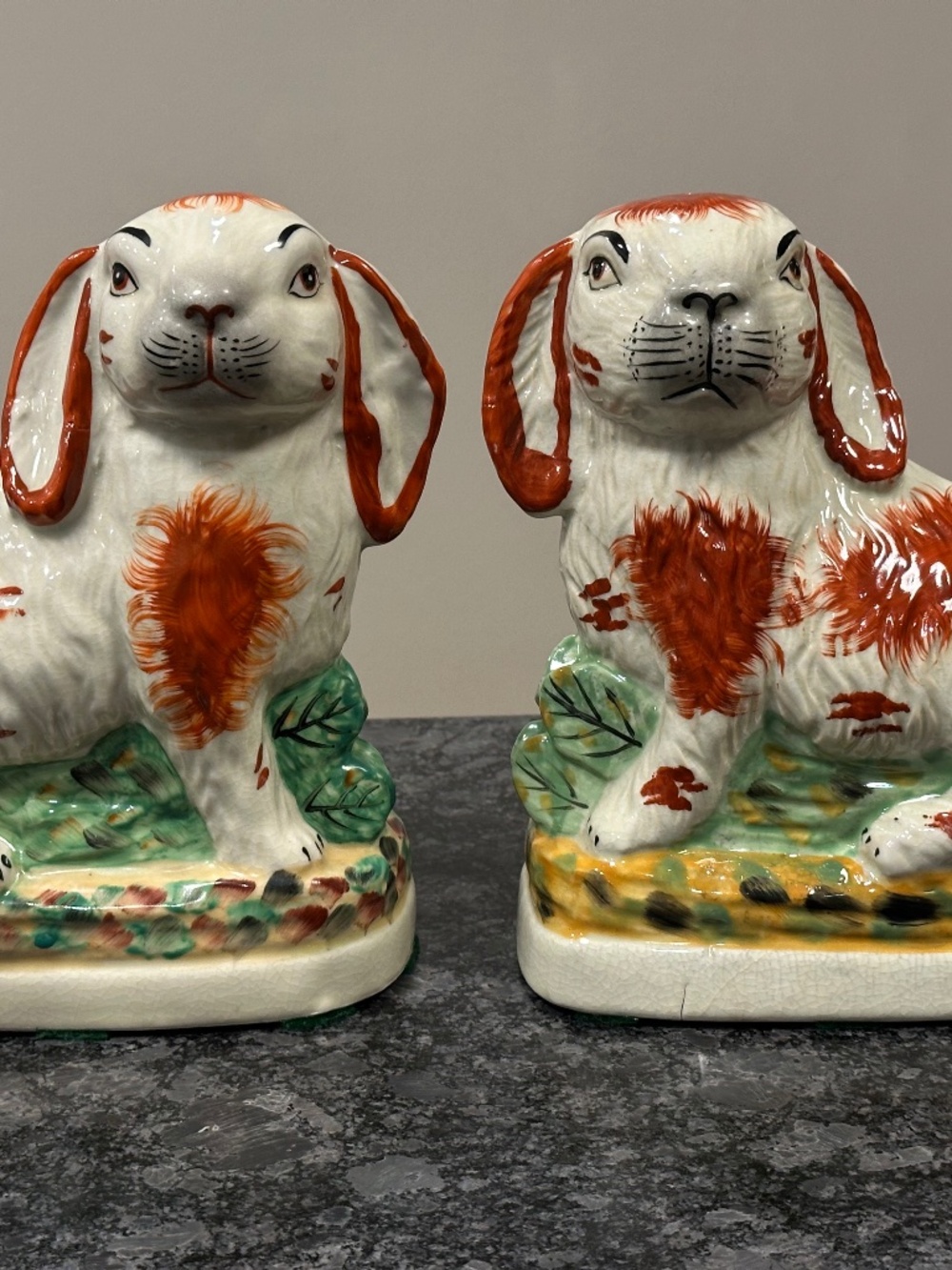 Staffordshire Reproduction Rabbit Bunny Hare Bookends - Set of Two